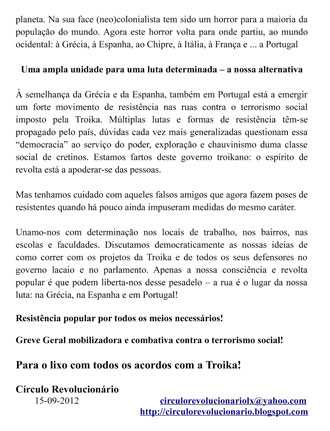 Comunicado de 15 de Setembro do Círculo Revolucionário