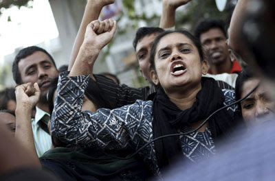Protesto de costureiras no Bangladesh